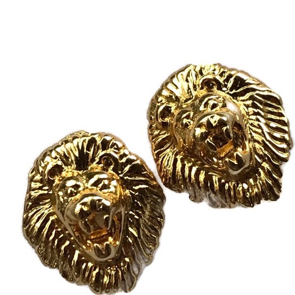 Kenneth Jay Lane lions head pierced earrings
